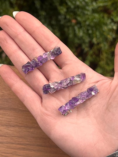 Divine Tranquility: Amethyst Crystal Hair Piece (Set of 2/3/5 Clips) | Spring Fashion | Boho Style | Bridesmaid Gifts | Gift For Mom