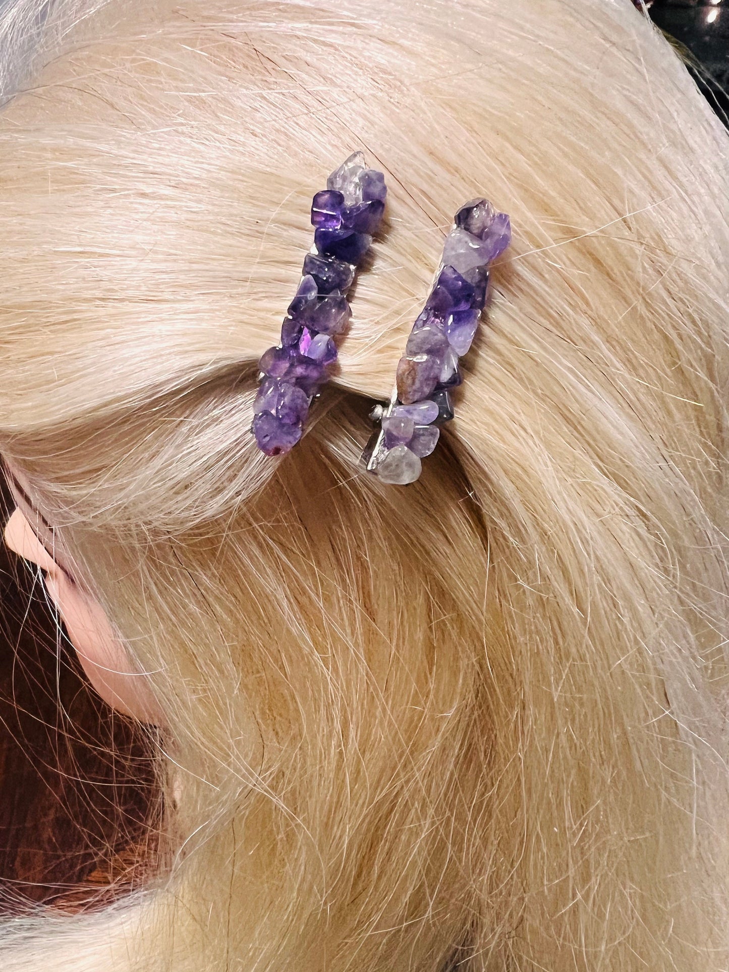 Divine Tranquility: Amethyst Crystal Hair Piece (Set of 2/3/5 Clips) | Spring Fashion | Boho Style | Bridesmaid Gifts | Gift For Mom