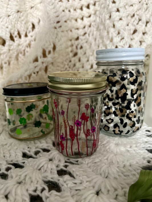 Mystery Pick - Hand-Painted Glass Jars - Custom Designs Available- Mystery Box - Send your own Jar - Gift Baskets-Gift For Her- Gift For Him