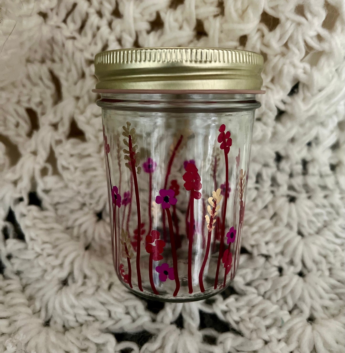 Spring Time Flowers - Hand Painted- Glass Jar- Repurposed- Storage - Organizer- Gift For Mom