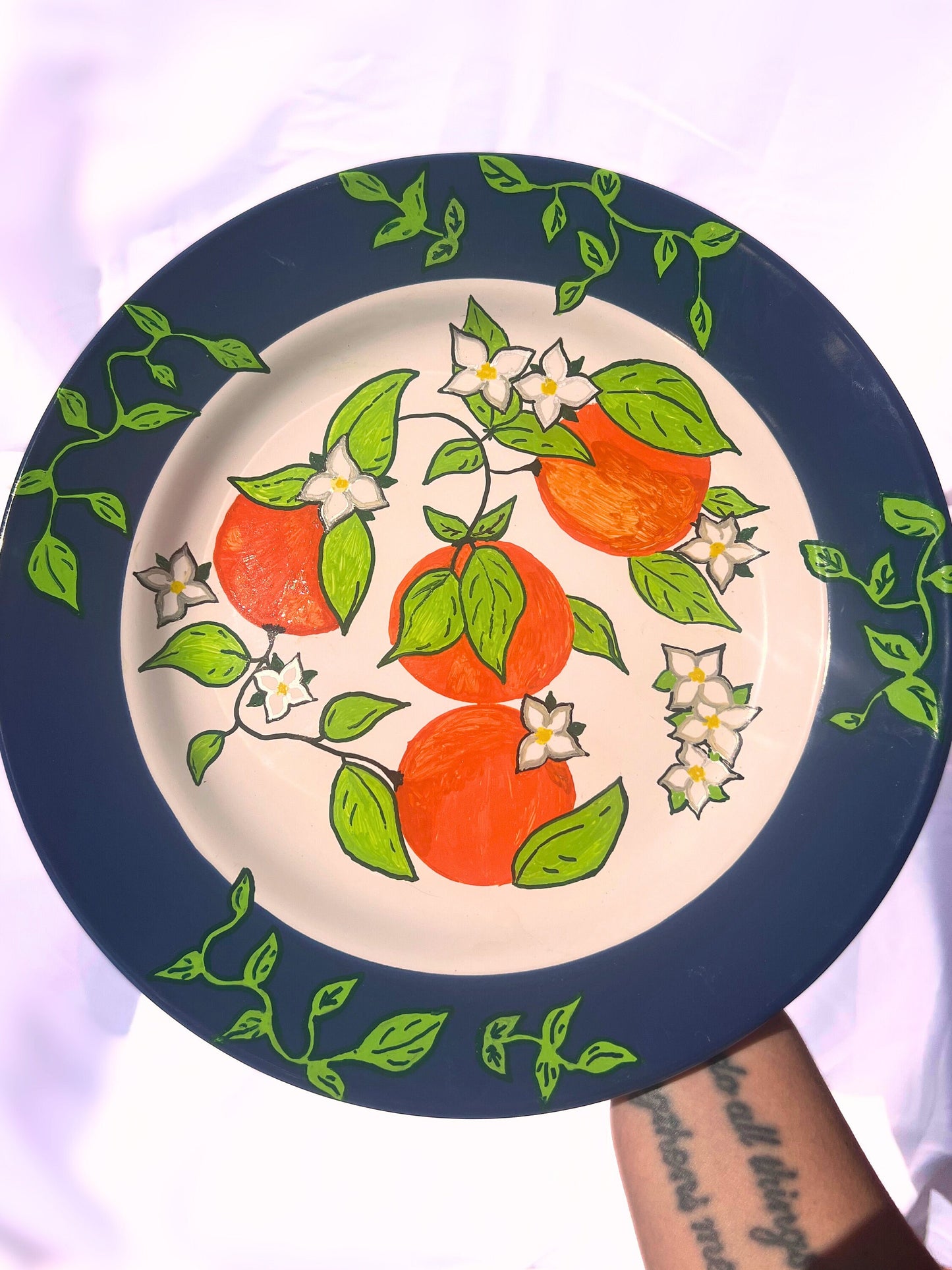 Hand Painted- Serving Plate with Oranges- Wall Plates -Host Gift-Gift For Mom-Gift For Grandma-Gift For Her-Hanging Plates-Kitchen Plates