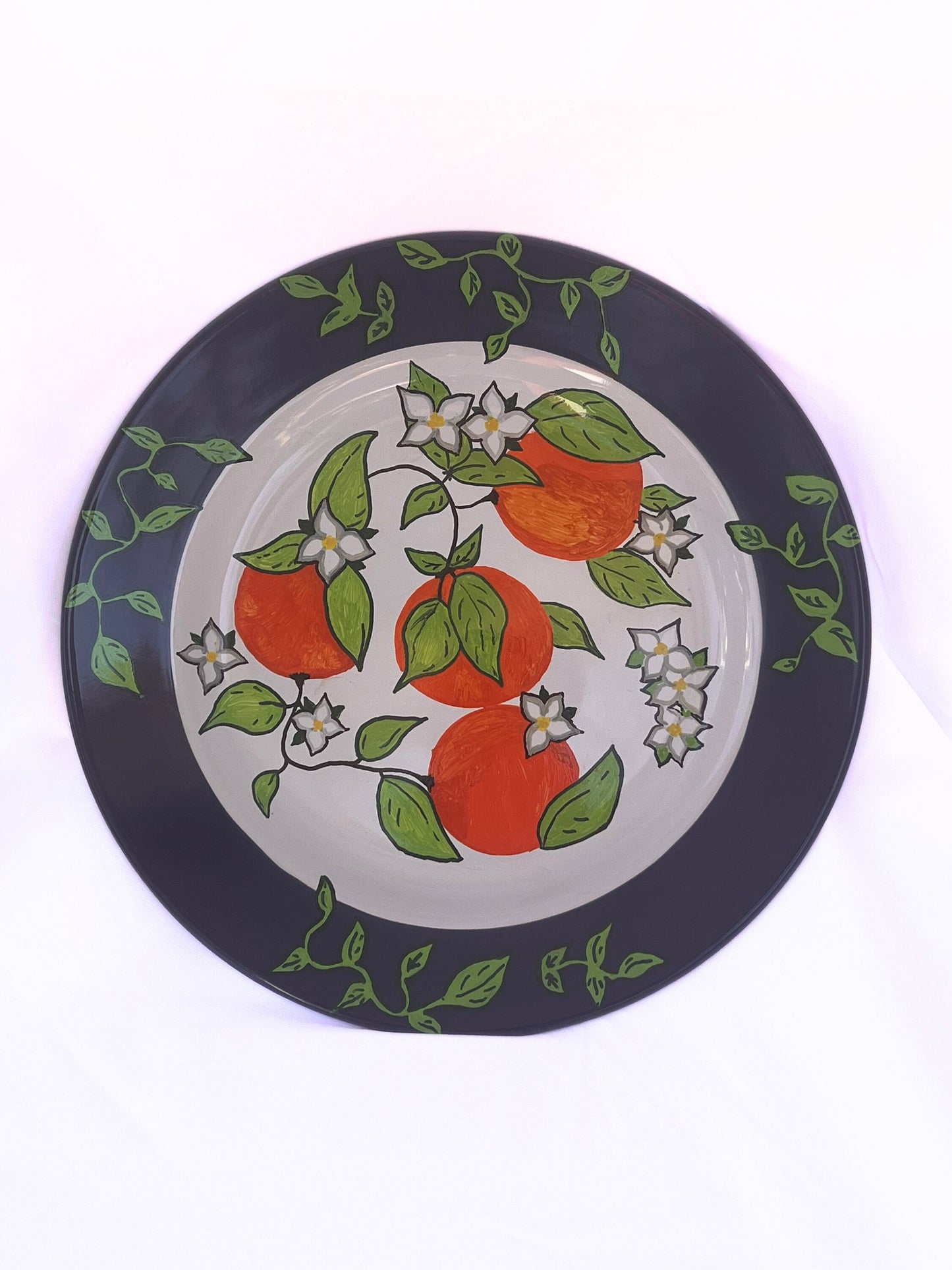 Hand Painted- Serving Plate with Oranges- Wall Plates -Host Gift-Gift For Mom-Gift For Grandma-Gift For Her-Hanging Plates-Kitchen Plates