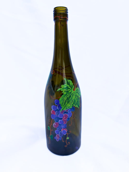 Hand painted-Custom wine bottle-Purple Grapes-Grape Vine Decor-Gift for her-Wine Lover Gifts-home-European Style Gifts-Wine Enthusiast