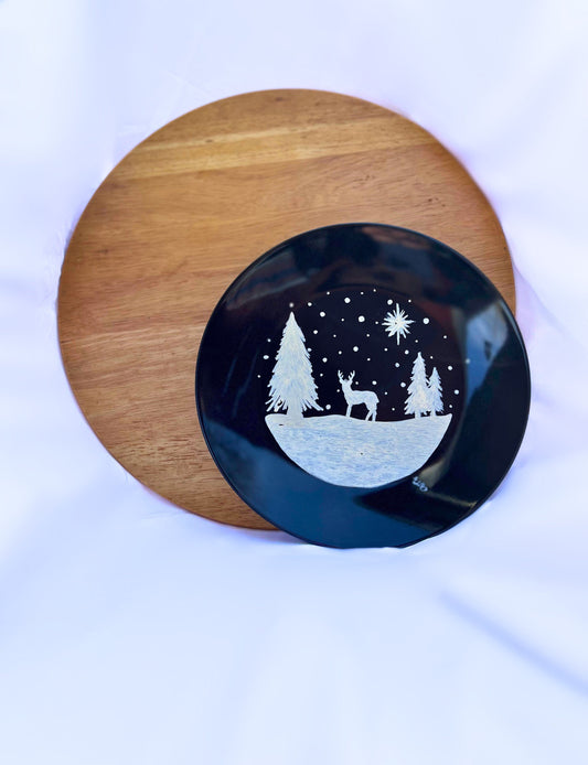 Hand Painted Serving Plate- Winter Scene- Forest - Fathers Day Gift- Gift for Him - Gift for Dad- Decor for Men