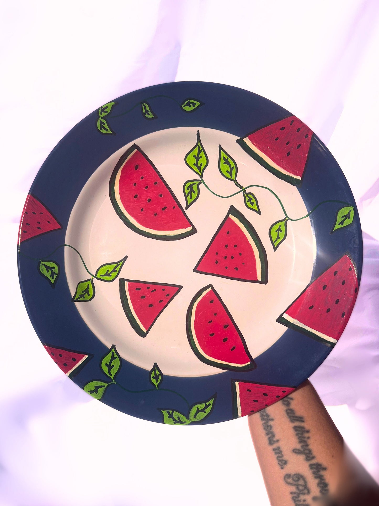 Hand Painted- Watermelon Serving Plate- Wall Plates - Host Gift -Gift For Mom -Gift For Grandma - Gift For Her-Dinning Table Accessories