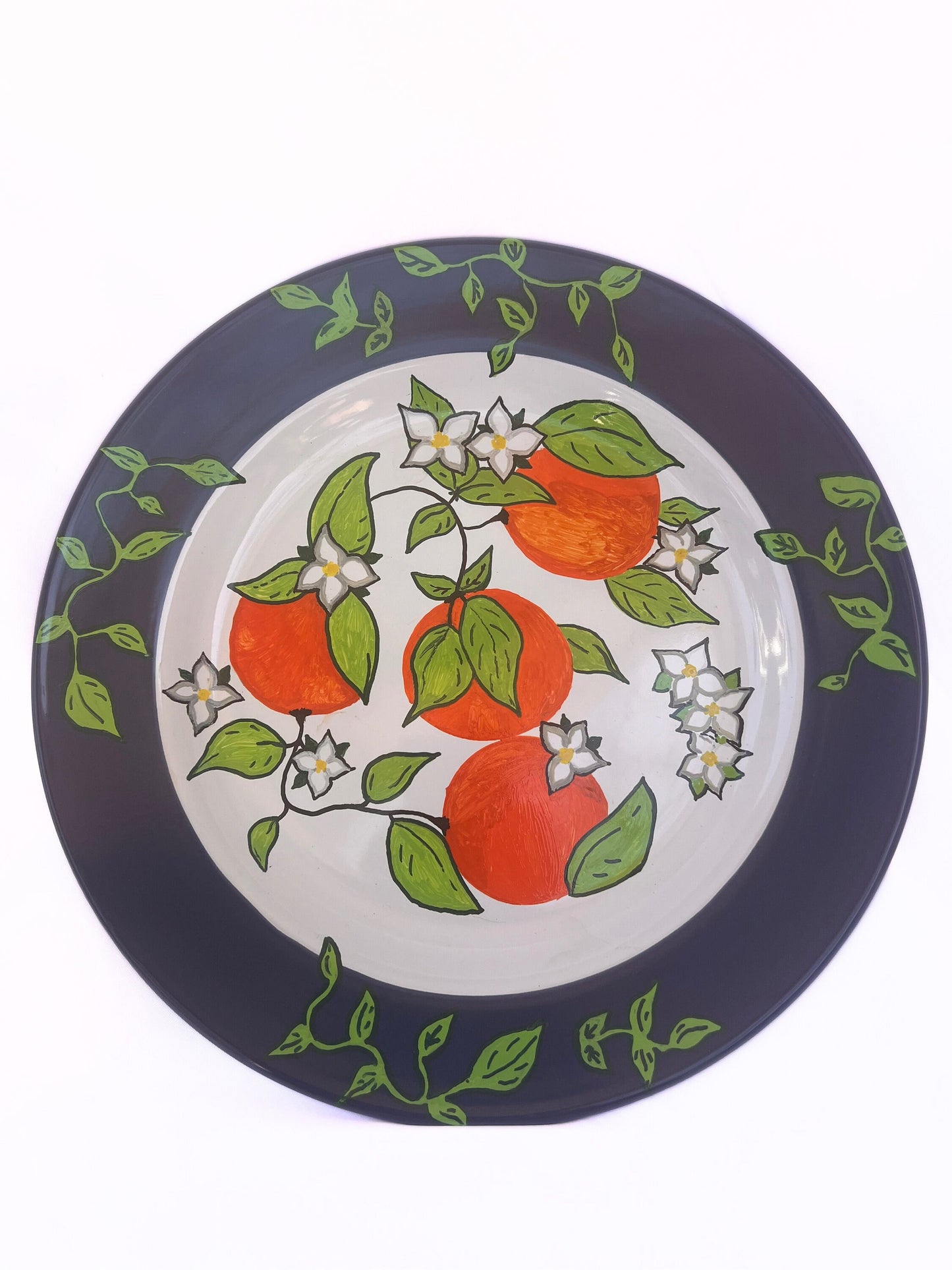 Hand Painted- Serving Plate with Oranges- Wall Plates -Host Gift-Gift For Mom-Gift For Grandma-Gift For Her-Hanging Plates-Kitchen Plates