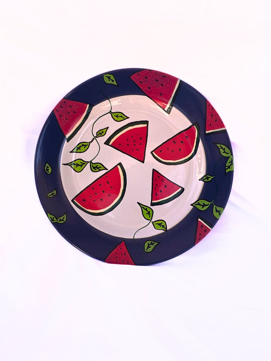 Hand Painted- Watermelon Serving Plate- Wall Plates - Host Gift -Gift For Mom -Gift For Grandma - Gift For Her-Dinning Table Accessories