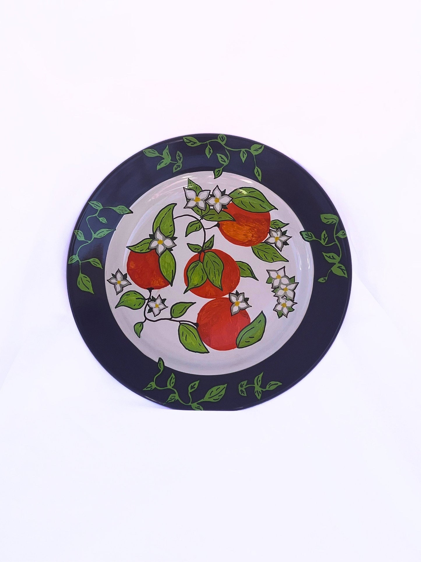 Hand Painted- Serving Plate with Oranges- Wall Plates -Host Gift-Gift For Mom-Gift For Grandma-Gift For Her-Hanging Plates-Kitchen Plates