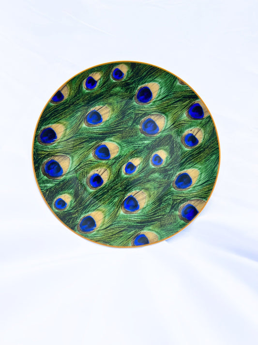 Hand Painted-Serving Plate-Wall Plates -Peacock Feather-Host Gift-Gift for Birthday -Hanging Plates-Custom Plates-Party Trays-Salad Plate