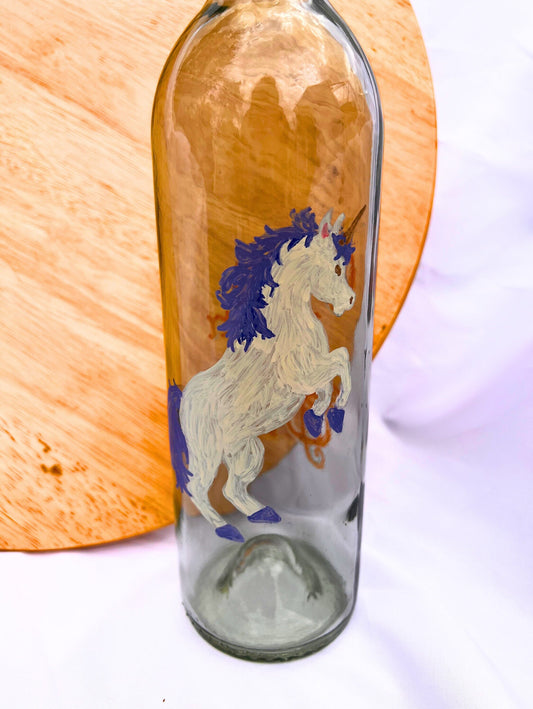 Hand painted Wine bottle-Unicorn Art-Custom Gift for her-Gift for Daughter-Fairy Tale Gift-Fantasy Art-One Upon a Time-Bottle Vases Decor